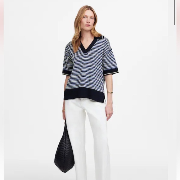 Madewell // NWOT Striped Johnny-Collar Sweater Tee - Picture 2 of 9